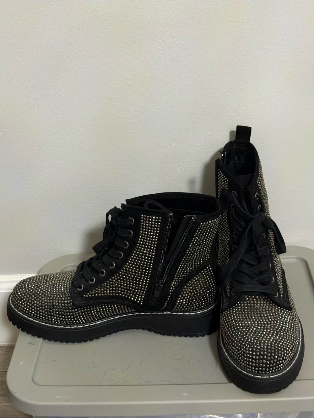 Madden Girl Studded Black Women's Lace-Up Combat Boots